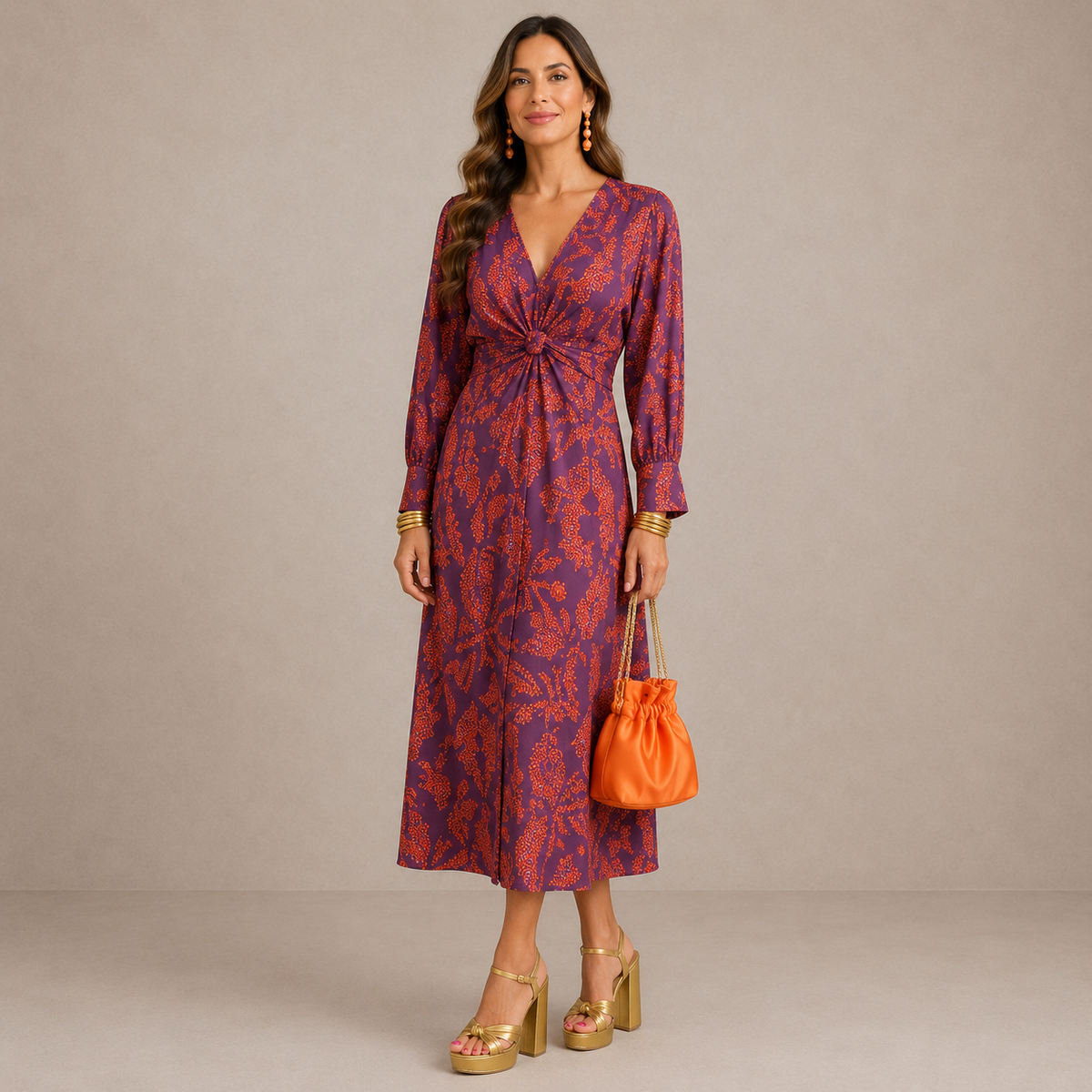 Lark | V Neck Tie-Waist Midi Dress