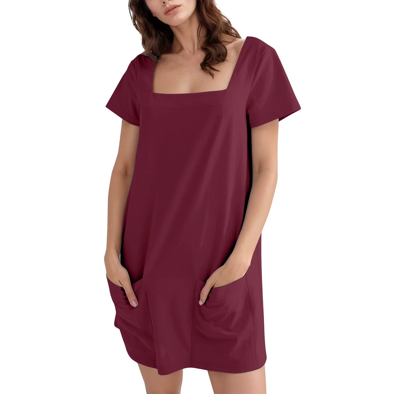 Roiiz Women’s Casual Square Neck Short Sleeve Dress with Pockets – Everyday Summer Dress