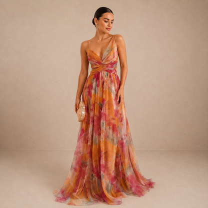 Bryony | Watercolour Chiffon Maxi Dress