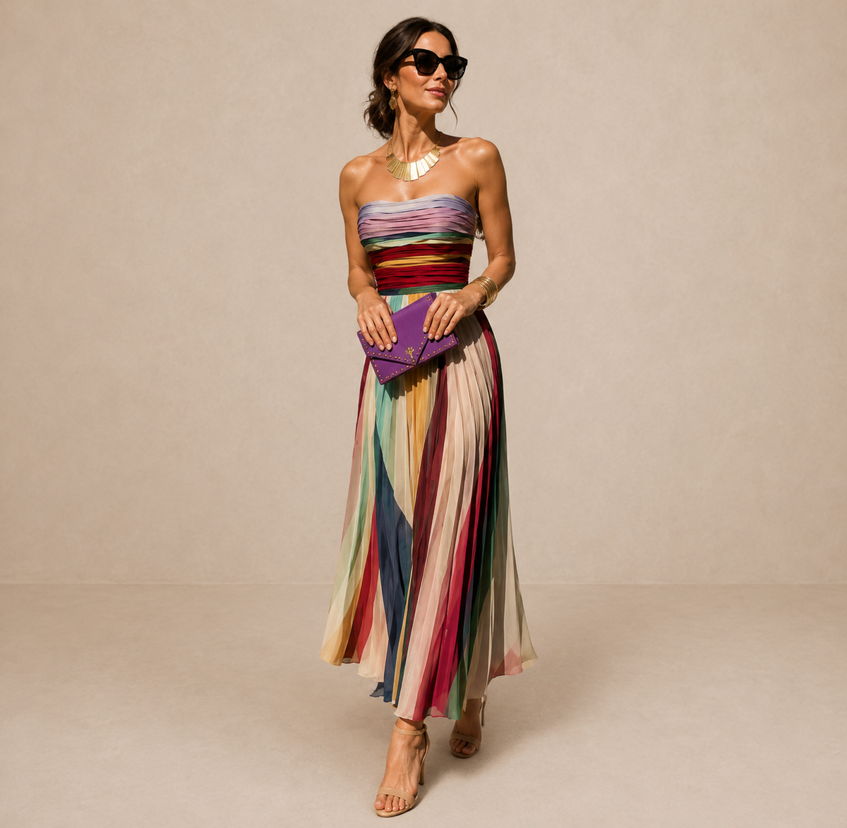 Delyth | Strapless Pleated Maxi Dress