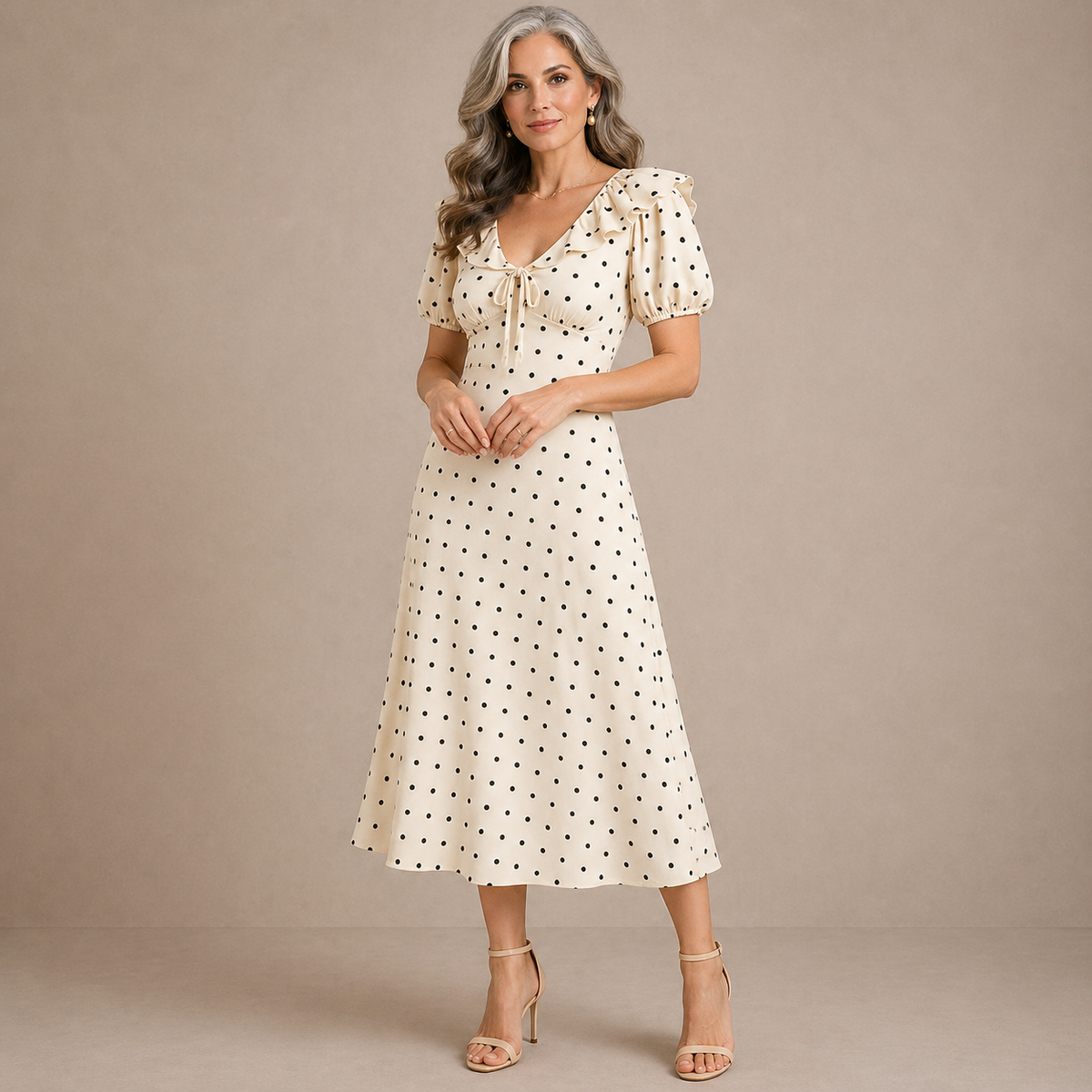 Loveday | Polka Dot Ruffle Midi Dress