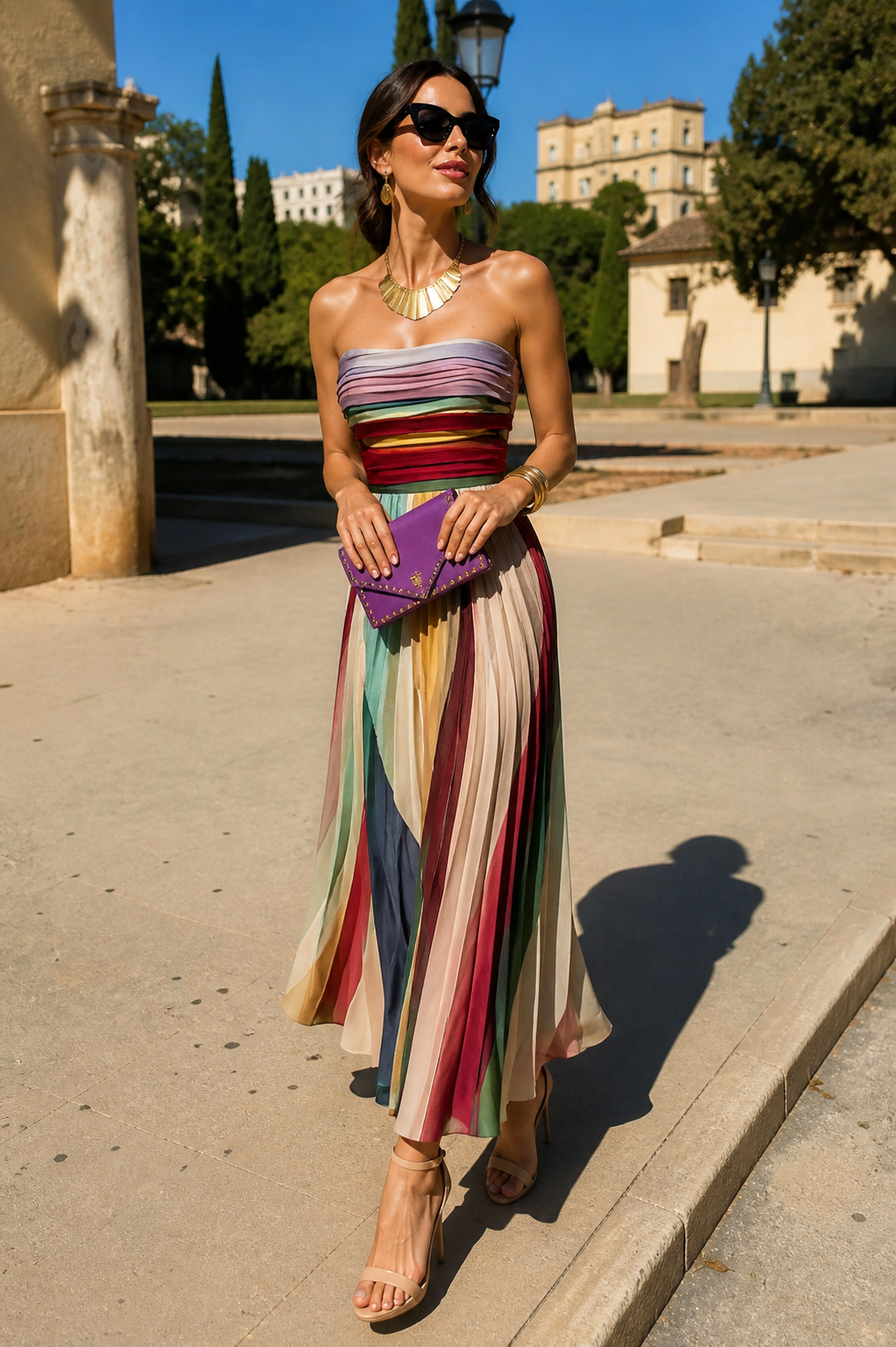 Delyth | Strapless Pleated Maxi Dress