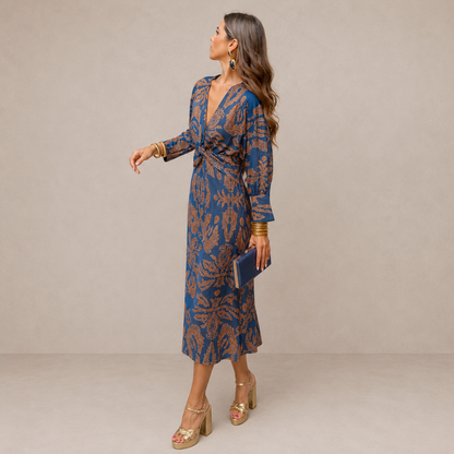 Lark | V Neck Tie-Waist Midi Dress