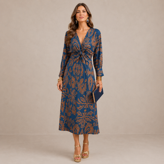 Lark | V Neck Tie-Waist Midi Dress