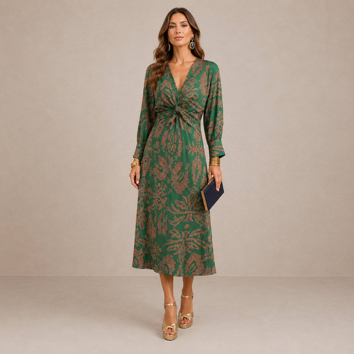 Lark | V Neck Tie-Waist Midi Dress