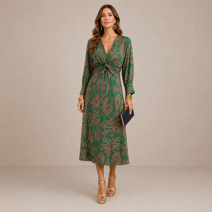 Lark | V Neck Tie-Waist Midi Dress