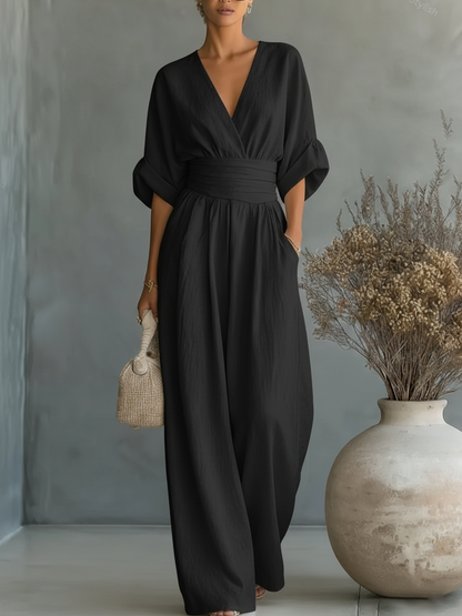 Maya | V-Neck High-Waisted Jumpsuit