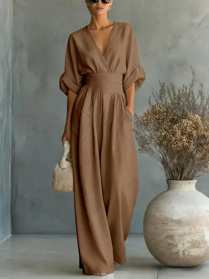 Maya | V-Neck High-Waisted Jumpsuit