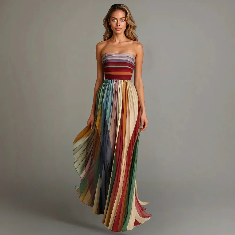 Delyth | Strapless Pleated Maxi Dress