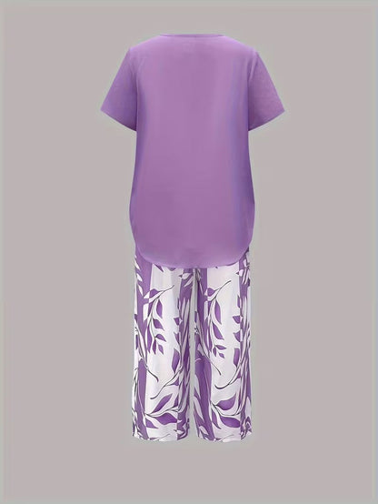 Avy™ | Casual Two-Piece Set with Leaf Print