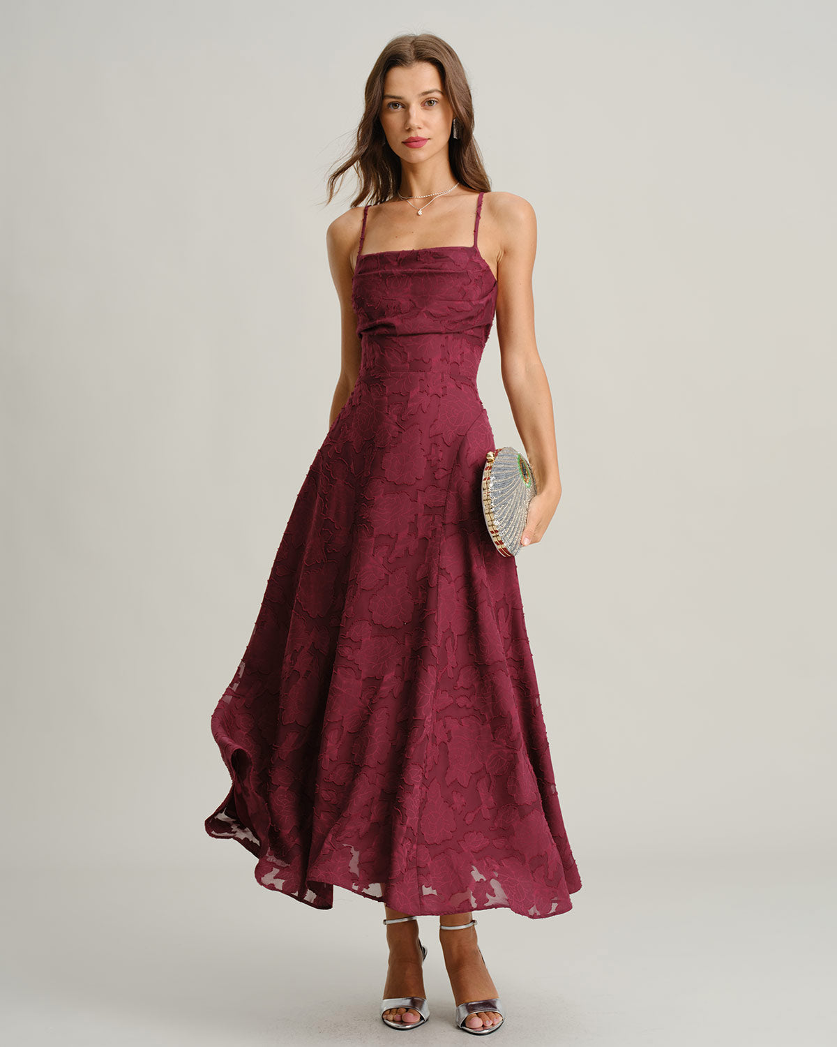Marron Square Neck Maxi Dress